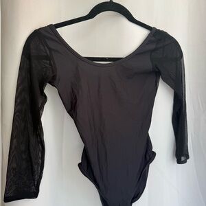 Yumiko Black Asymmetrical 3/4 Sleeve Bodysuit